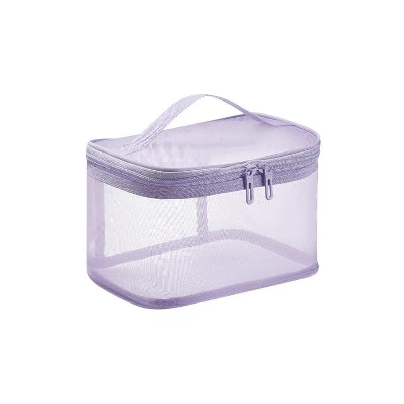 Fashion Transparent Mesh Travel Cosmetic Storage Bag Toiletry Bag Large Capacity Women's Make Up Organizer Bag purple