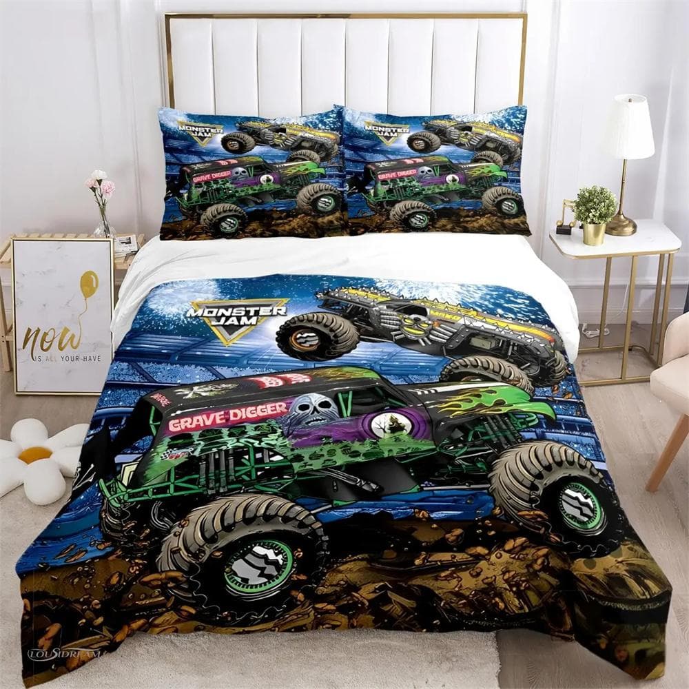 Cartoon Monster Truck All Season Duvet Cover Comforter Bedding sets Soft Quilt Cover and Pillowcases Single/Double/Queen/King 135x200cm 2pcs