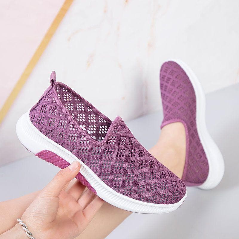 Summer Mesh Hollow Women's Shoes Breathable One-step Mesh Shoes Soft-soled Non-slip All-match Casual Shoes 40 purple