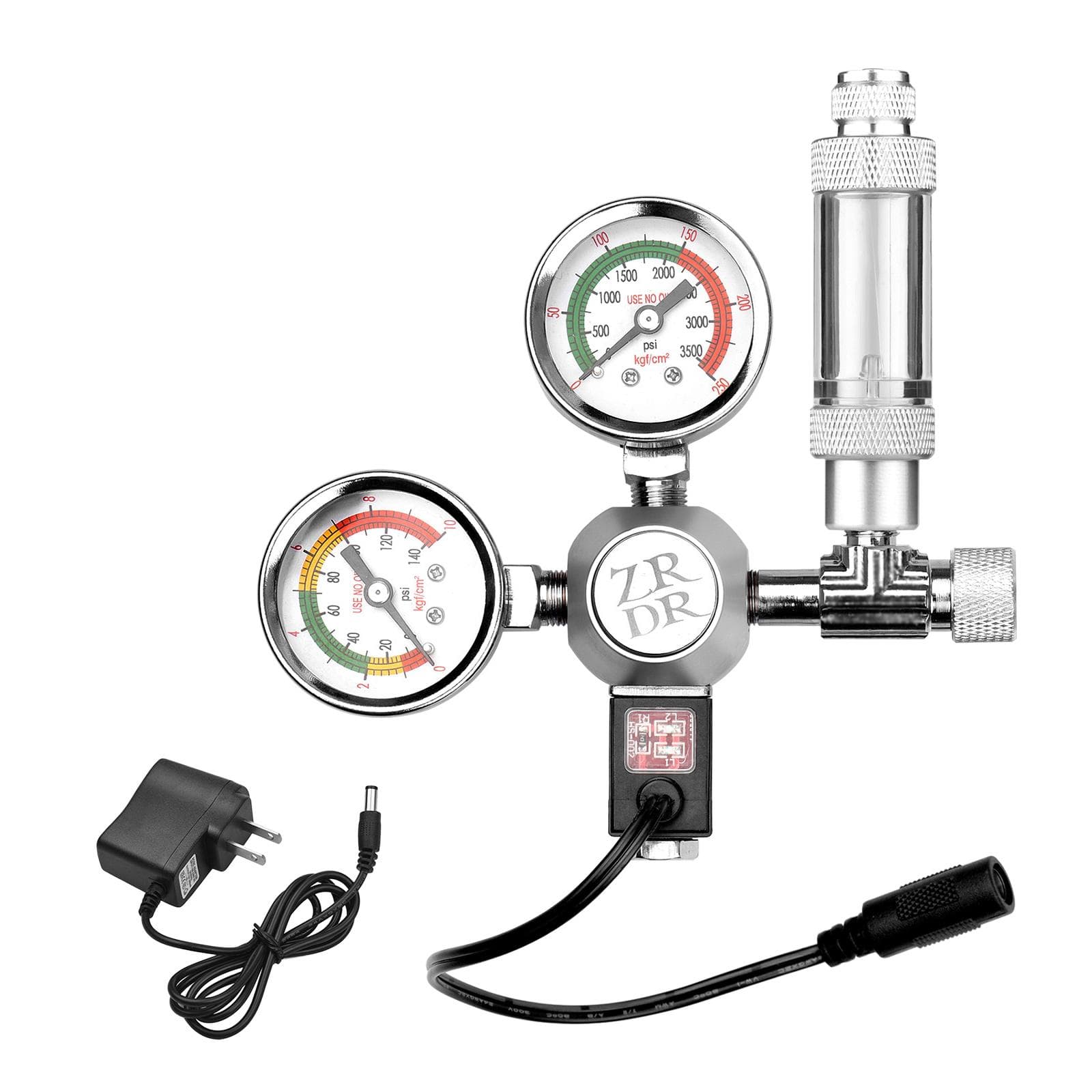 Aquarium CO2 Regulator Waterproof Carbon Dioxide Regulator with Big Gauges Bubble Counter Solenoid US Plug CGA320 Interface multicolour