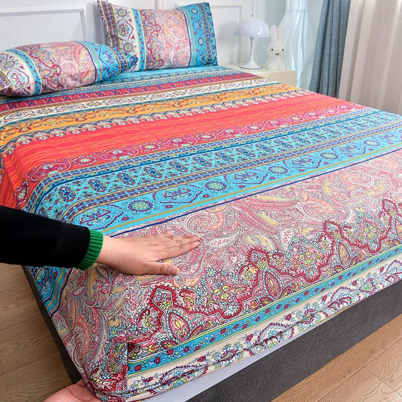 1Pc Bohemia Bed Sheet For Double Bed Single/Queen Fitted Bed Sheet With Elastic Band Reactive Printed Mattress Cover 180X200Cm Twin