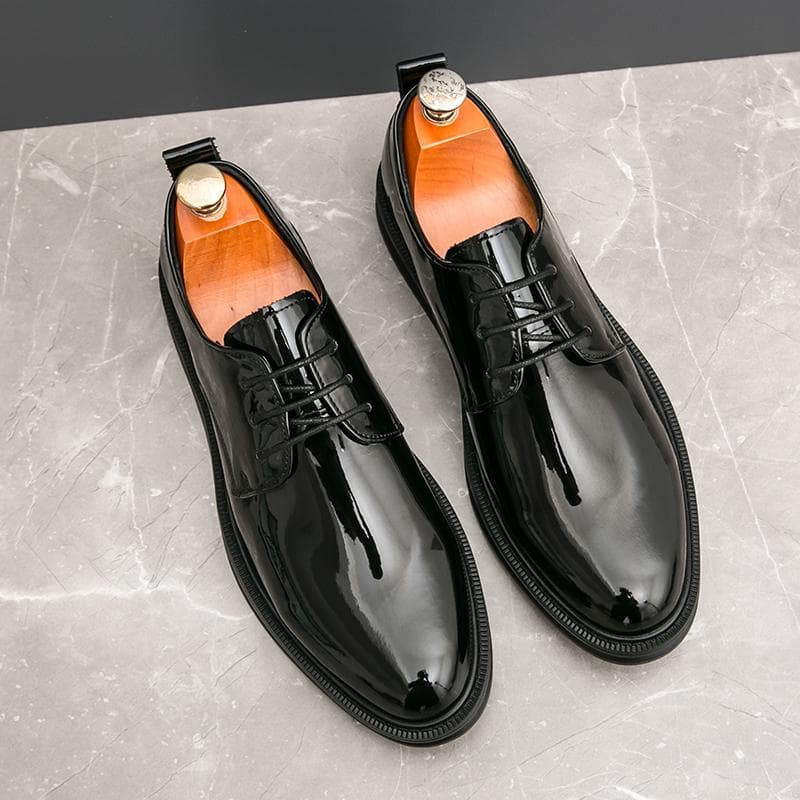 Wedding Dress White Shoes Mens Business Leather Shoes Luxury Patent Leather Gentlmen Classic Fashion Lace-up Shoes Elegant Party 42 black