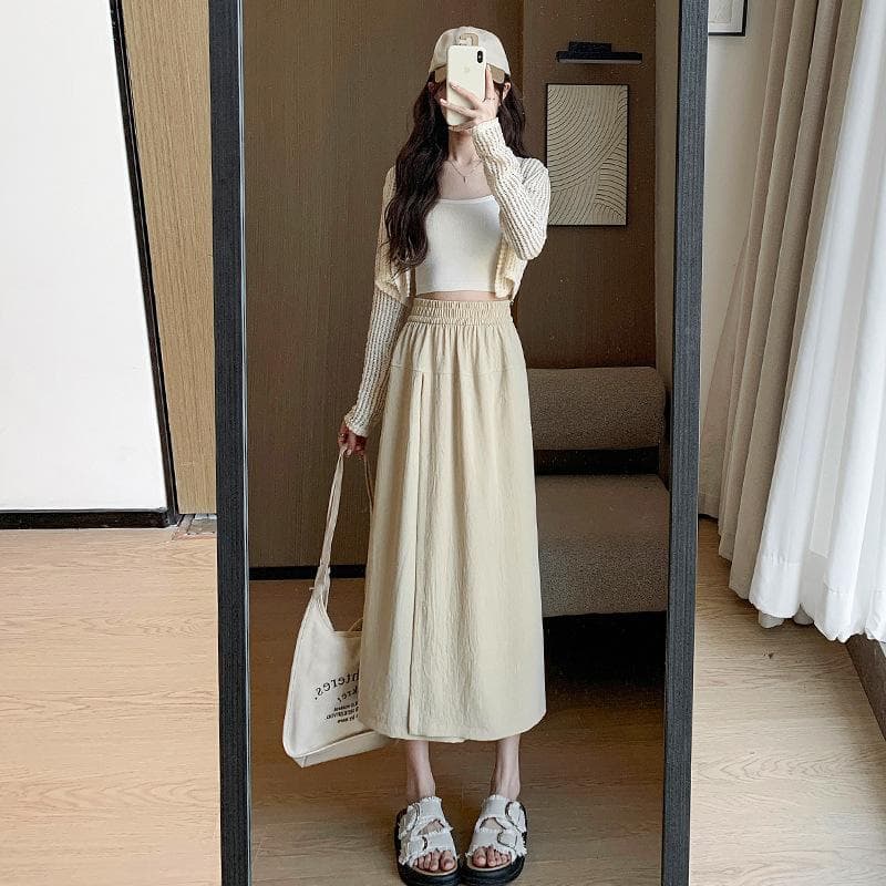 Black Open-ended Skirt Pants Women's Summer New High-waisted A-word Hip Skirt Casual Wide-leg Pants XL