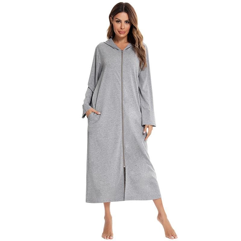 Long Bathrobe Women Hooded Long Sleeve Spring Ladies Dressing Gown Zipper Oversize Autumn Robe Solid Sleepwear for Female S