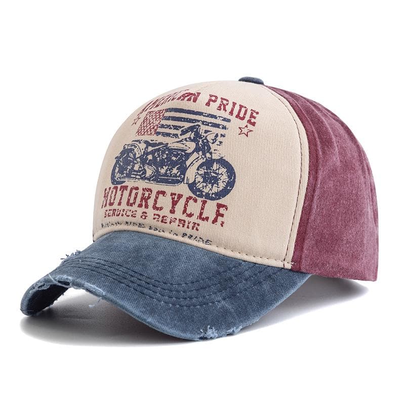 New Motorcycle Printing Baseball Cap Vintage Color Block Washed Cap Adjustable Dad Hats for Women Men 56cm-60cm