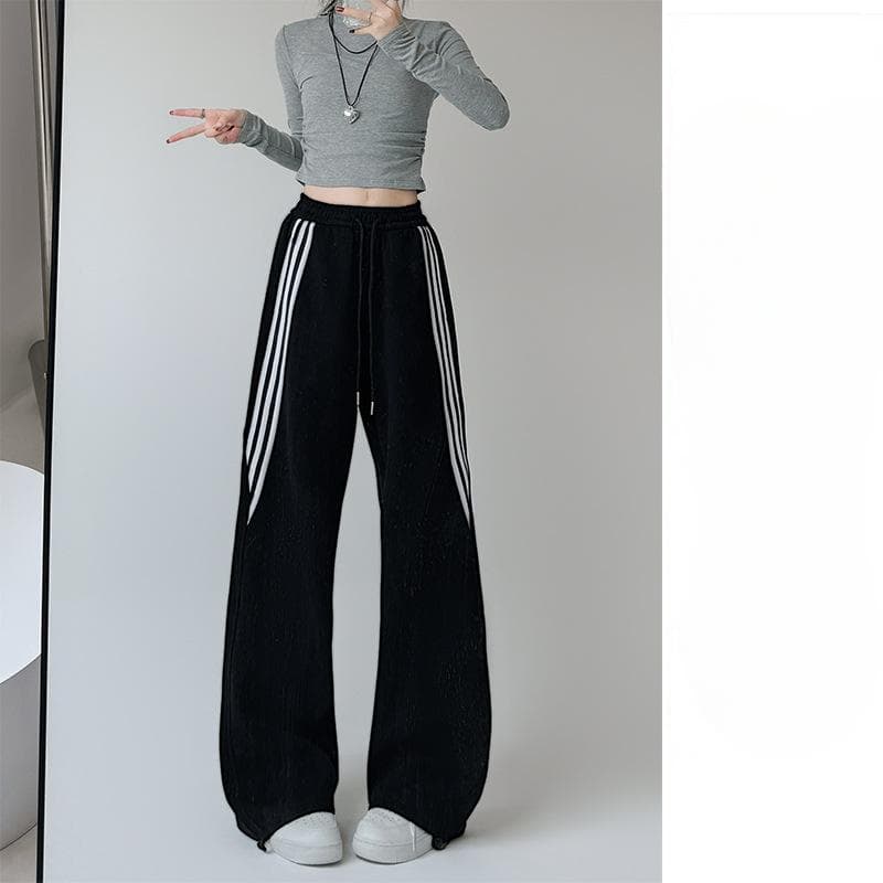 Striped Sweatpants for Women In Spring and Autumn New High-waist Lazy American Wide-leg Pants Casual Loose Slim Straight Sleeves XL