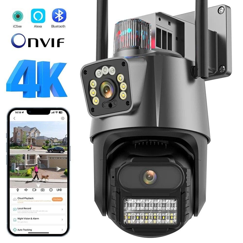 New 4K Dual Lens IP Camera 8MP HD Dual Screen WIFI PTZ Camera AI Auto Tracking Security CCTV Camera P2P Video Surveillance iCSee AU Plug