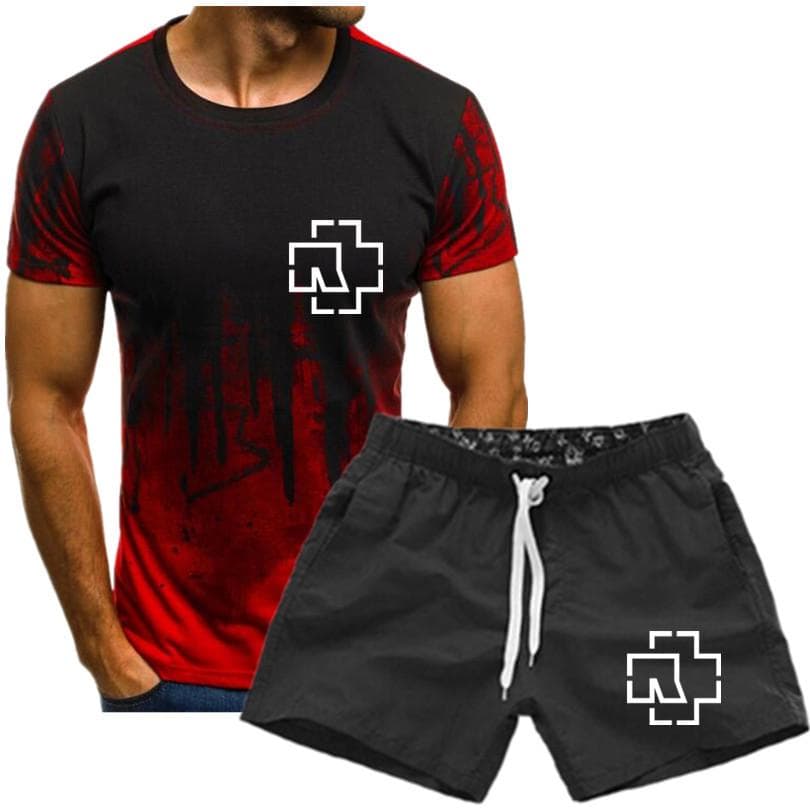 Men's Rammstein Printed T-shirt Fan Short Sleeve Graphic T-shirt Summer Men's Suit L white/red