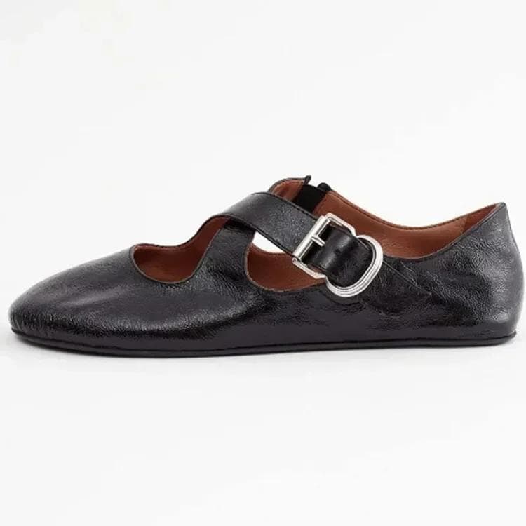 Spring/Summer New Round Head Cross Buckle Mary Jane Flat Shoes Casual Versatile Comfortable Ballet Large Women's Shoes 35
