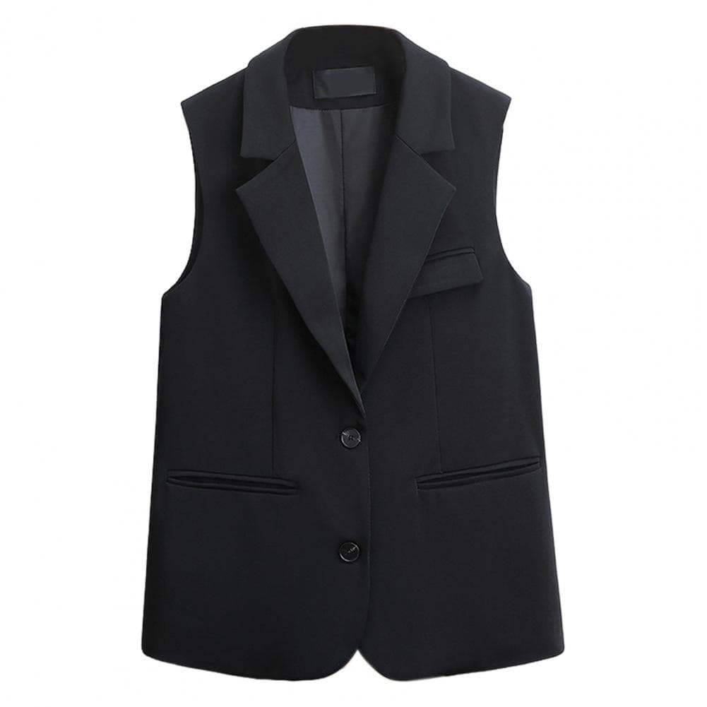 Single-breasted Waistcoat Elegant Women's Sleeveless Vest with Double Buttons Deep V Neck Western Style Cardigan Suit Coat XXL black