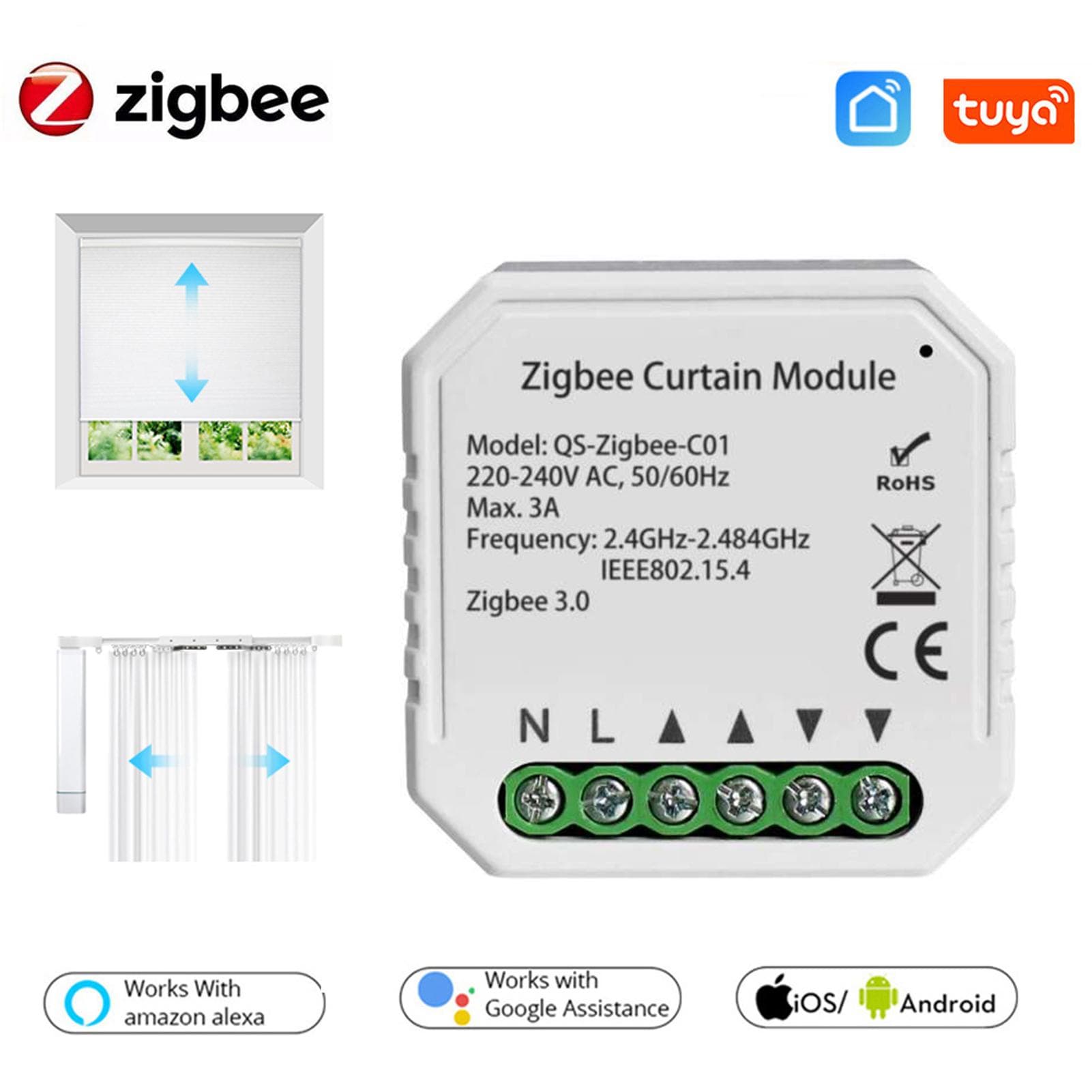 Tuya ZigBee Intelligent Curtain Module Intelligent Home DIY Tool Household Home Multifunction Tool white