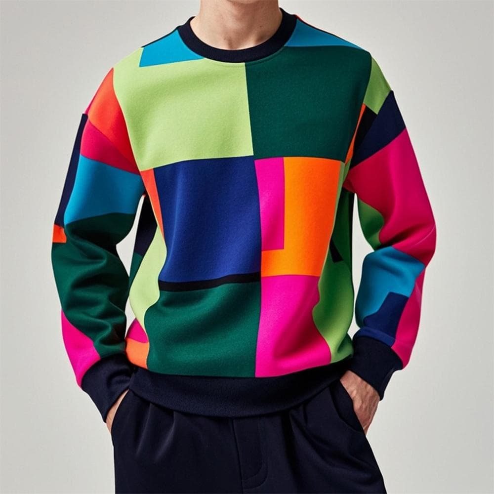 Autumn Pullover Sweatshirt For Men Geometry Graphic Print Long Sleeve Tops Oversized O-Neck Golf Pullover Casual Male Sweatshirt XXL