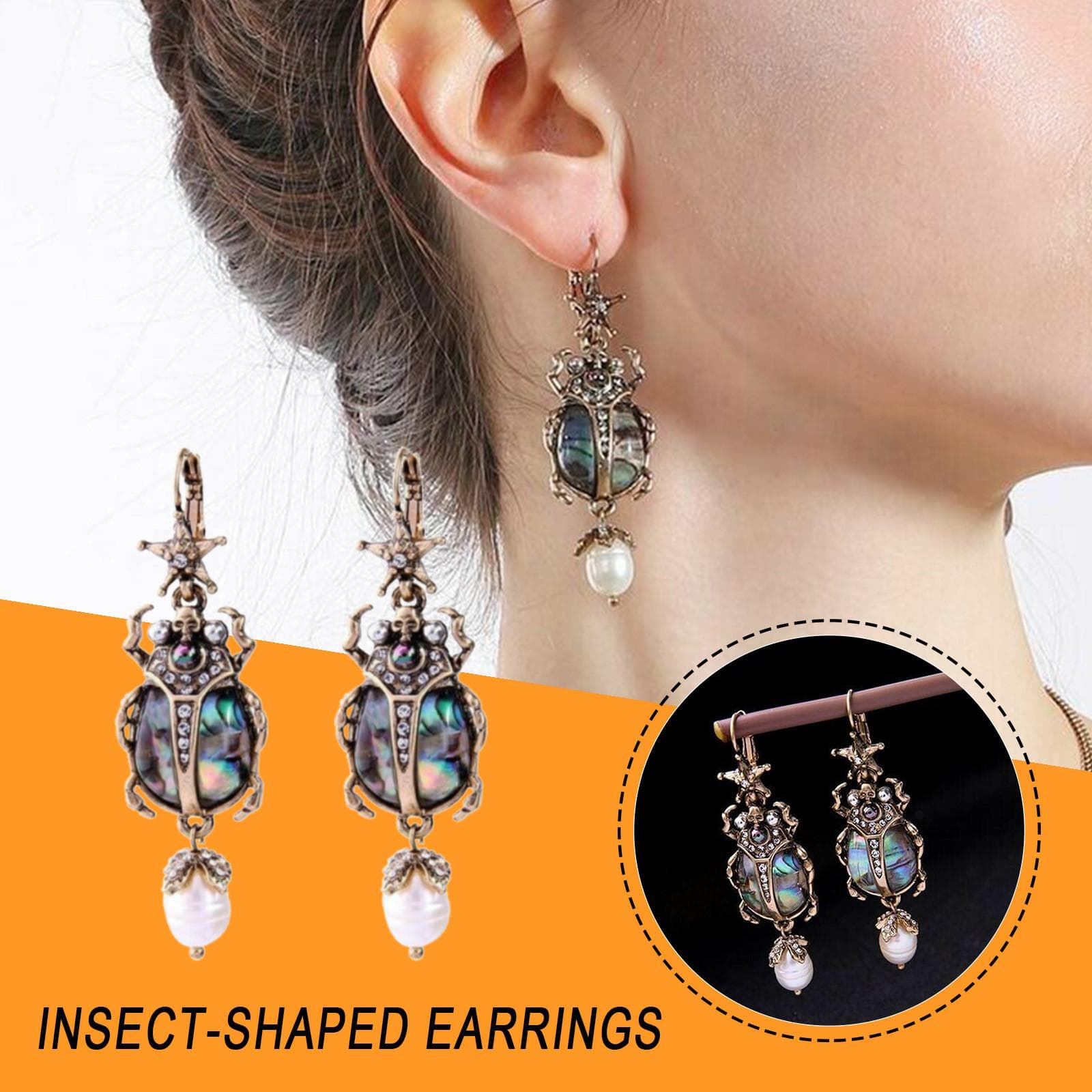 Retro Pearl Beetle Earrings Female Personality Wild Pearl Earrings golden
