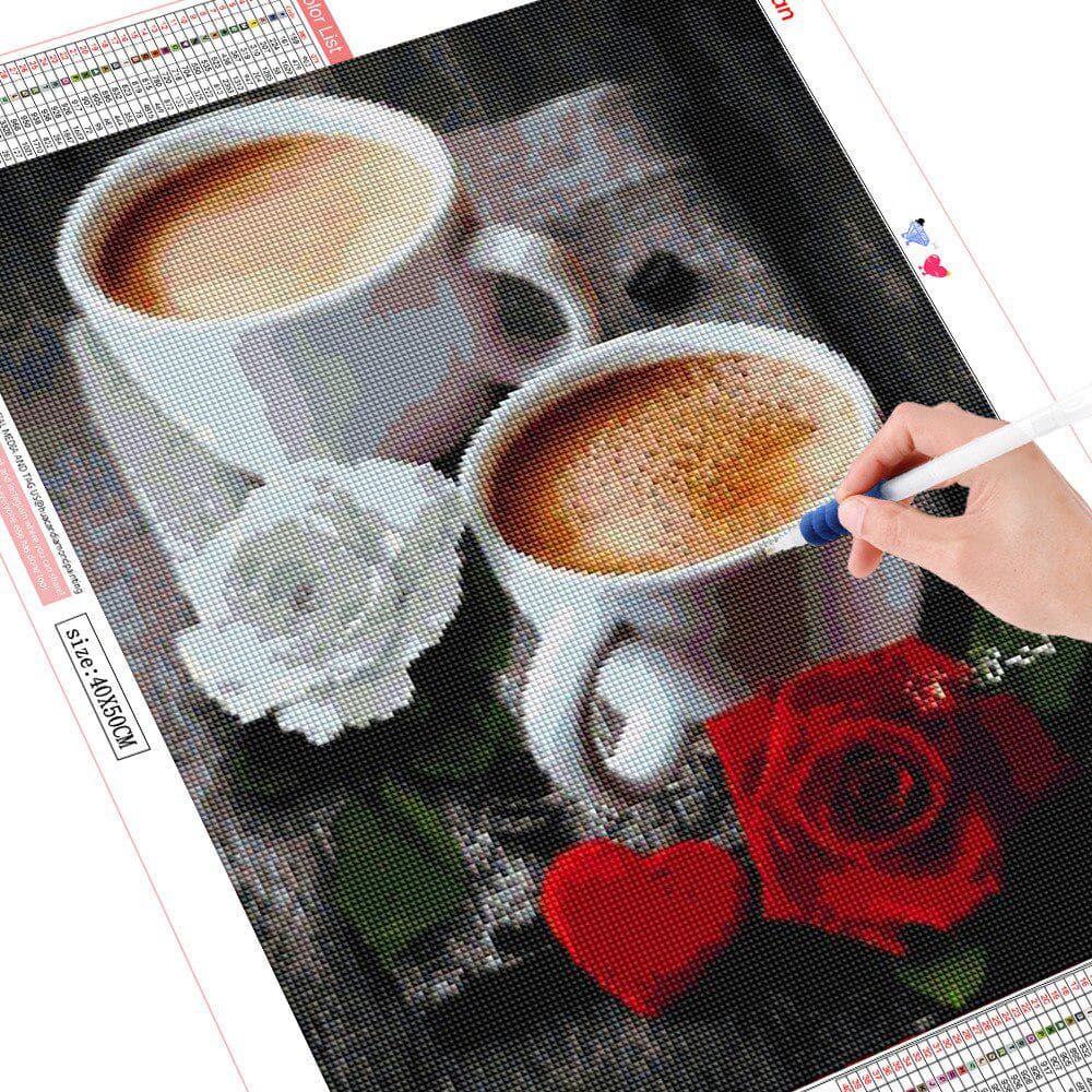 Diamond Painting Coffee Cup Diamond Mosaic Diamond Embroidery Flower Rhinestone Picture 20X30CM