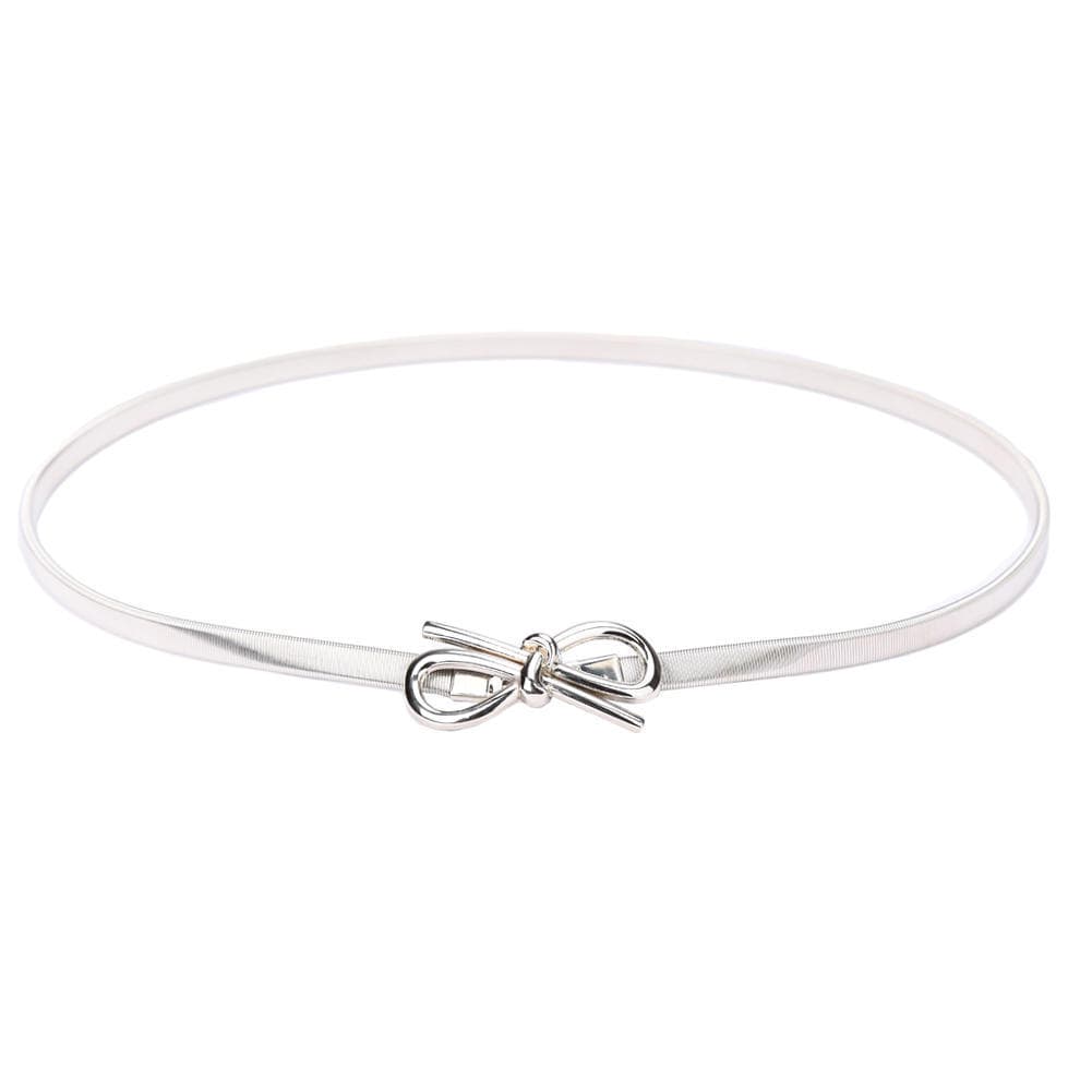 New Fashion Women Belt Bow Clasp Front Stretch Skinny Elastic Belt Bowknot Waist Strap silver