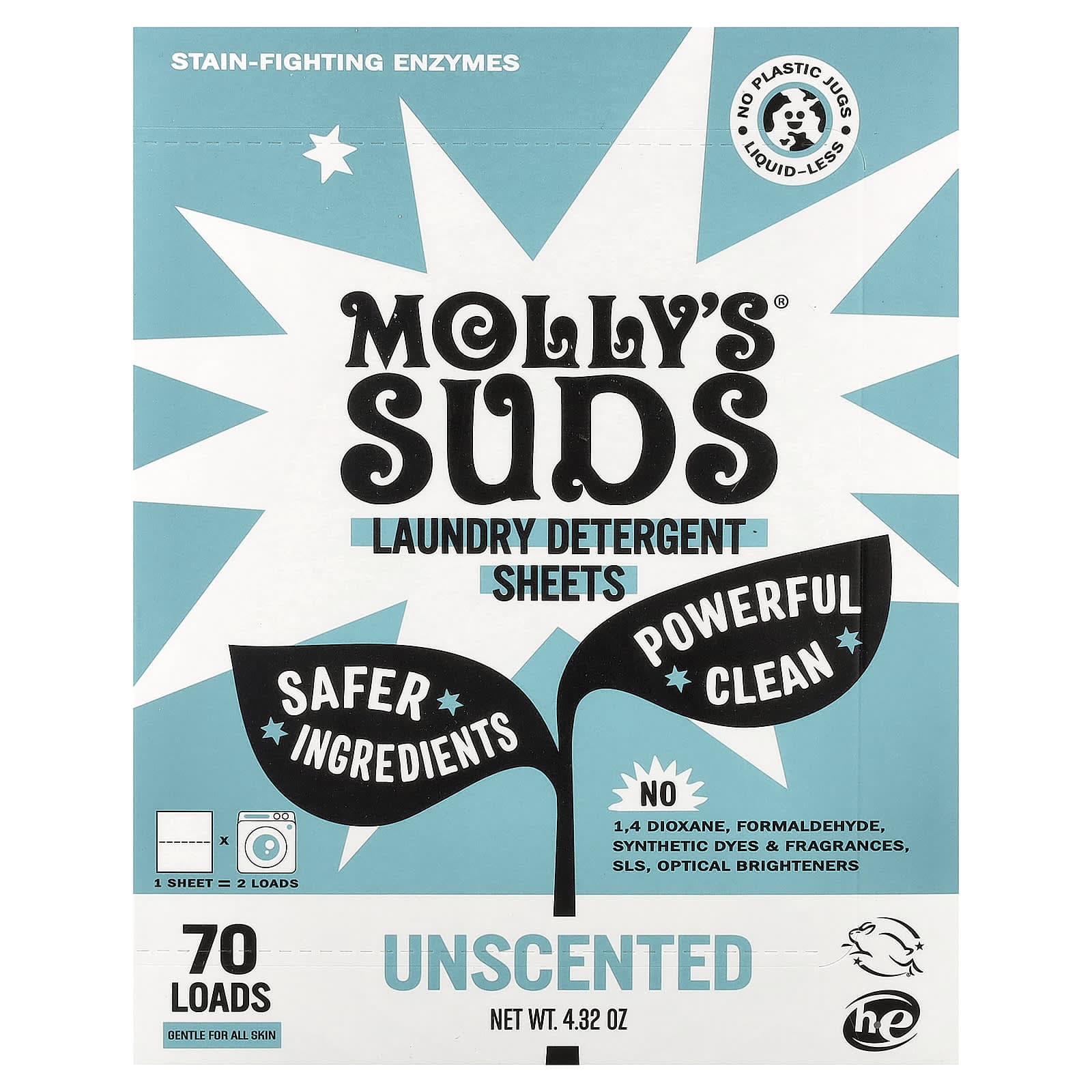 Molly's Suds, Unscented Laundry Detergent Sheets, 35 Sheets