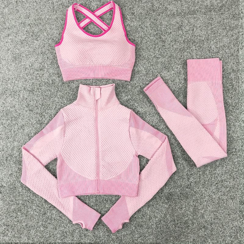 3PCS Seamless Women Yoga Set Workout Sportswear Gym Clothing Fitness Long Sleeve Crop Top High Waist Leggings Sports Suits XXXL