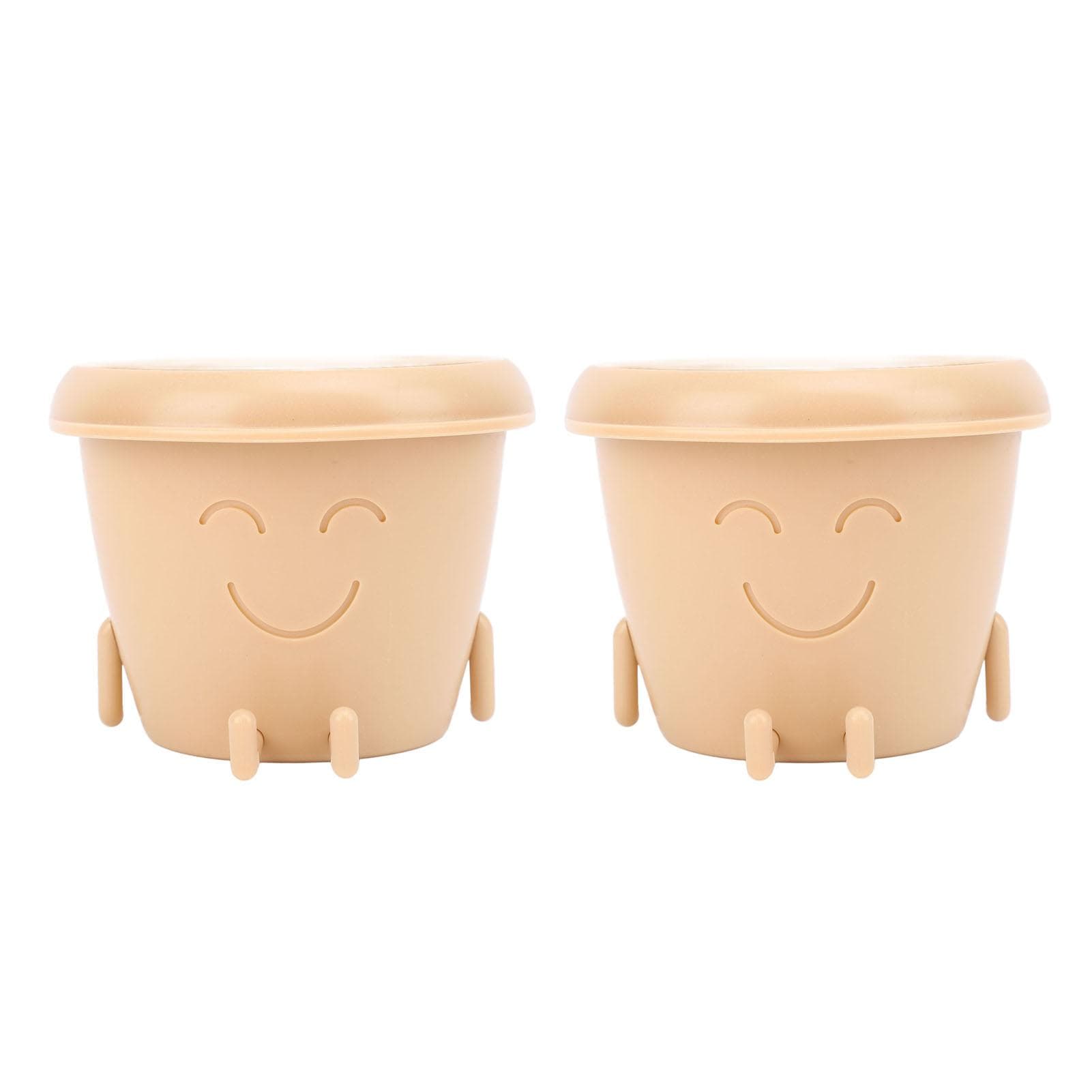 Straight Leg Small Succulent Face Flower Pot with Drainage Cute Plastic Funny Planter for Indoor beige