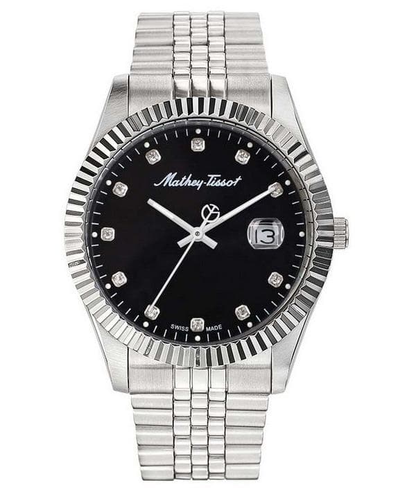 Mathey-Tissot Mathy II Stainless Steel Crystal Accents Black Dial Quartz H710AN Men's Watch black