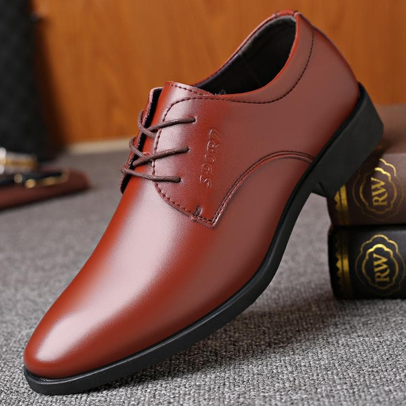 Men's Leather Business Leather Shoes Formal Shoes British Korean Wedding Shoes Black All-match Casual Shoes Soft Men's Shoes 45 brown