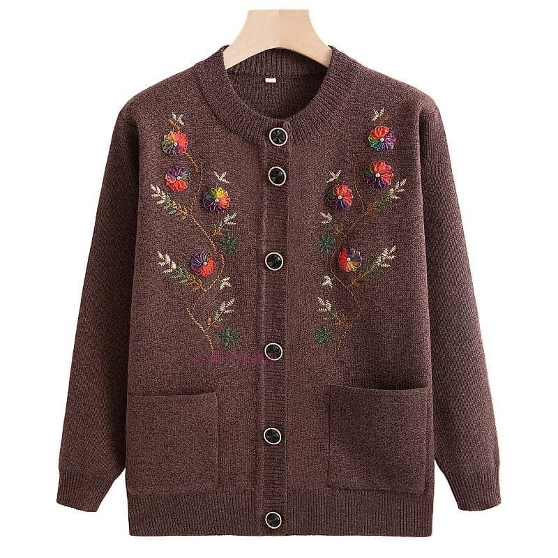 Grandma's Plus Velvet Winter Cardigan for Middle-Aged and Elderly Women - Thick, Cozy Top for Spring and Autumn 3XL (Approx. 115-125 Jin)