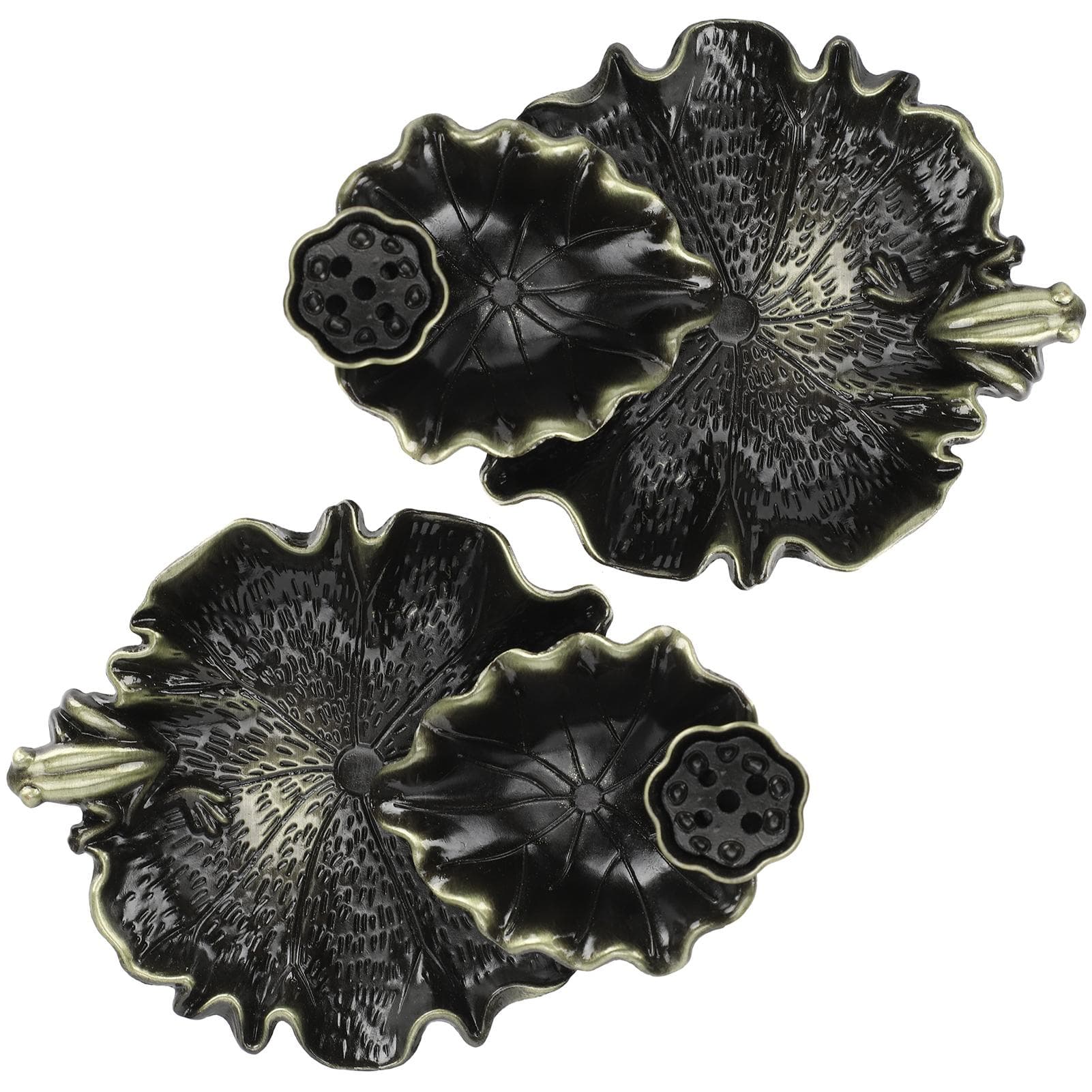 2Pcs Backflow Incense Burner Lotus Leaf Shape Bronze Color Home Decoration Ornaments