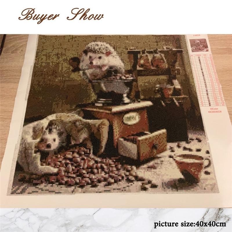 5D Embroidery Diamond Painting Hedgehog Diamond Mosaic Animals Picture Of Rhinestone Coffee 25*25 cm