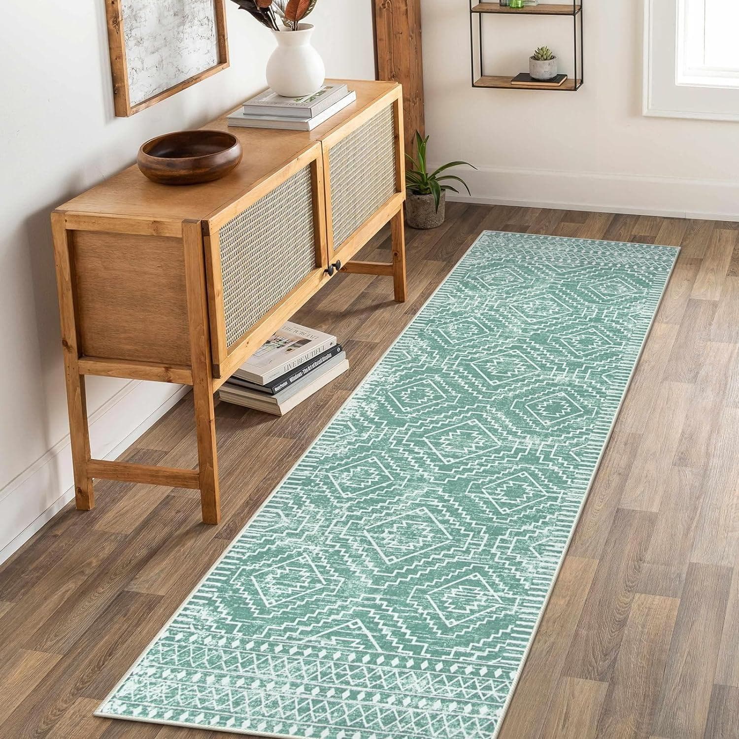 Moroccan Style Carpet for Living Room Retro Washable Farmhouse Bedroom Black Boho Non-Slip Floor Mat Soft Rug for Kitchen Entry 40x60cm