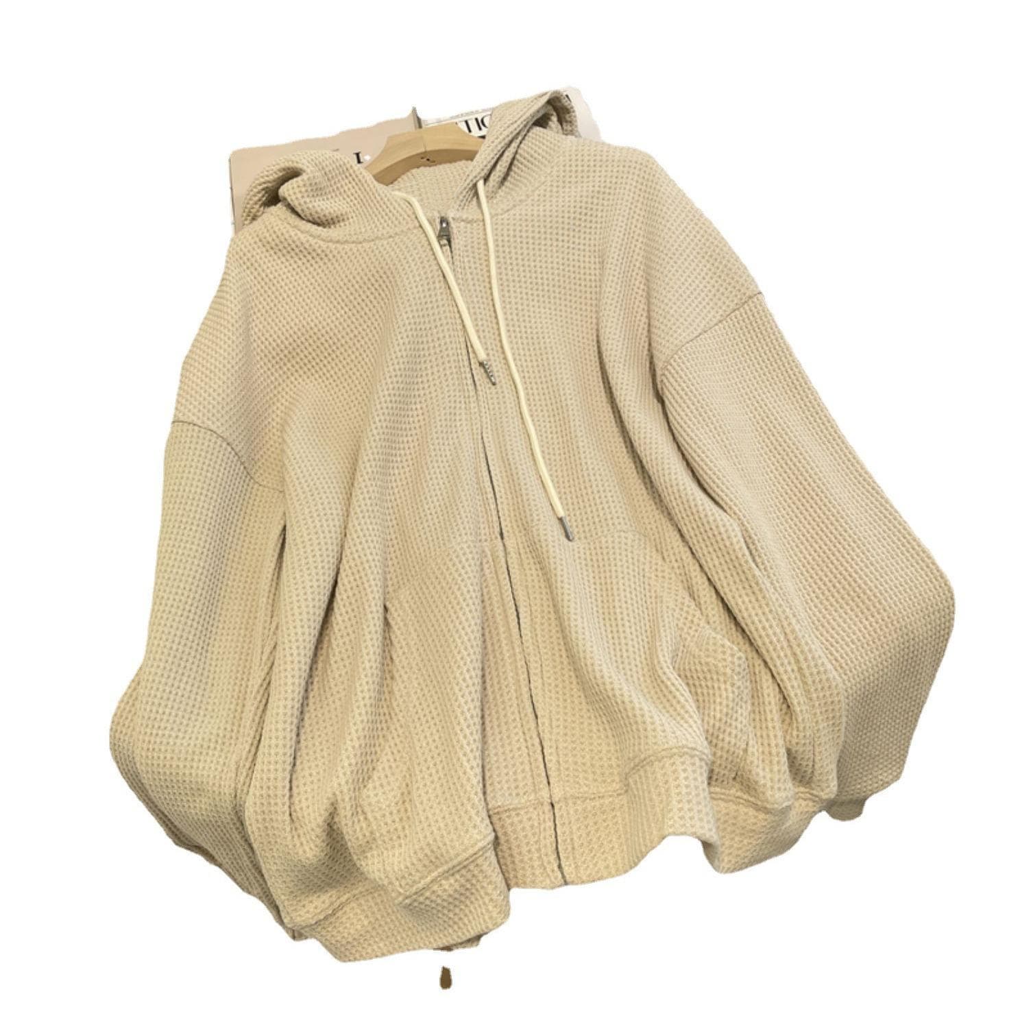 Waffle Hooded Sweatshirt for Women In Autumn New Loose Slim Niche Design Spring and Summer Jacket for Women Zipper Cardigan XXL
