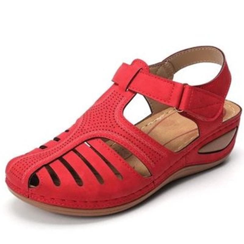 Summer Retro Wedge Sandals for Women Non-Slip Soft-Soled Hole Shoes Beach Shoes Ladies Brown Sandals 41 red