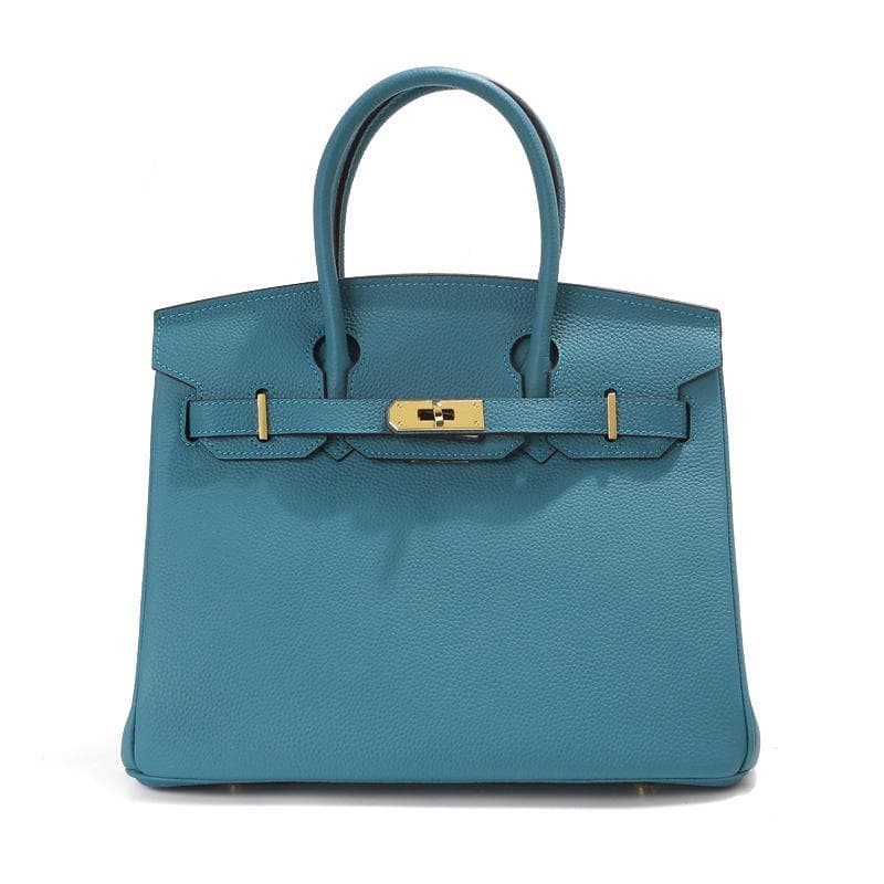 Head Layer Cowhide Platinum Bag Genuine Leather Women's Bag Large Capacity Handbag Women's High-end Sense Commuting Shoulder Cross Shoulder Bag 30CM blue