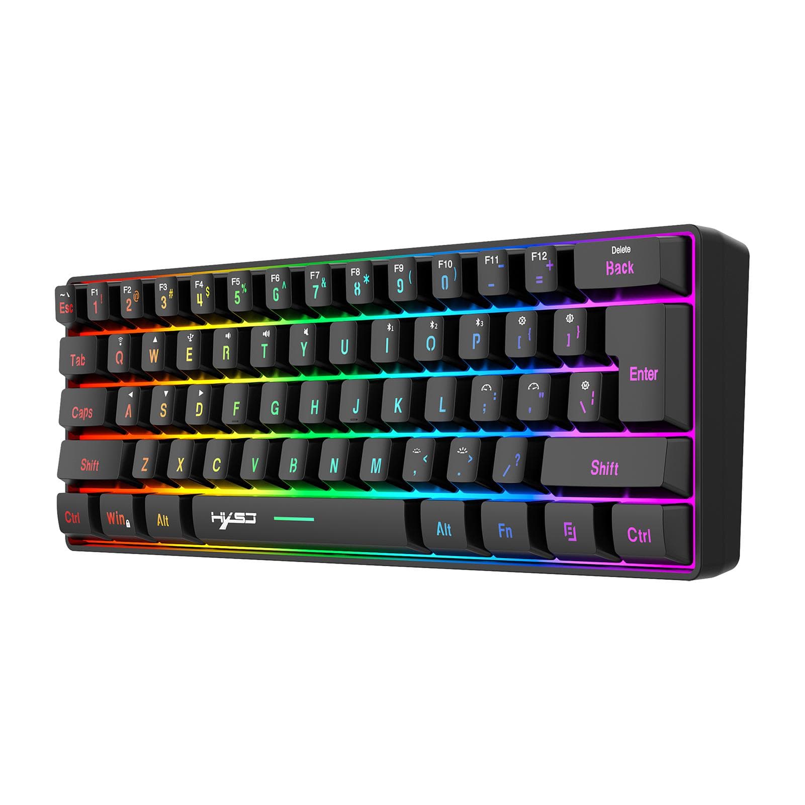 HXSJ L500 Tri-mode Wireless 61-Key Compact Membrane Keyboard Mini Keyboard RGB Full-color Backlight 0 black