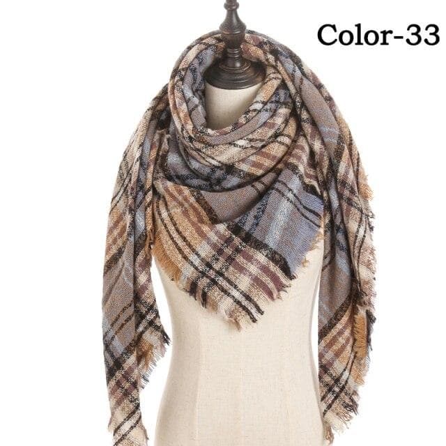 2020 New Winter Knitted Scarf Cashmere Pashmina Women Warm Neck Scarves Shawls Plaid Wraps Triangle Stoles Lady Bandana