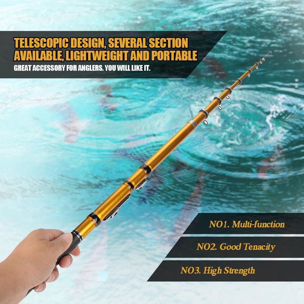 Mini Glass Fiber Telescopic Ultra light Casting Rock Sea Fishing Rod Pole Gold (3.0m)