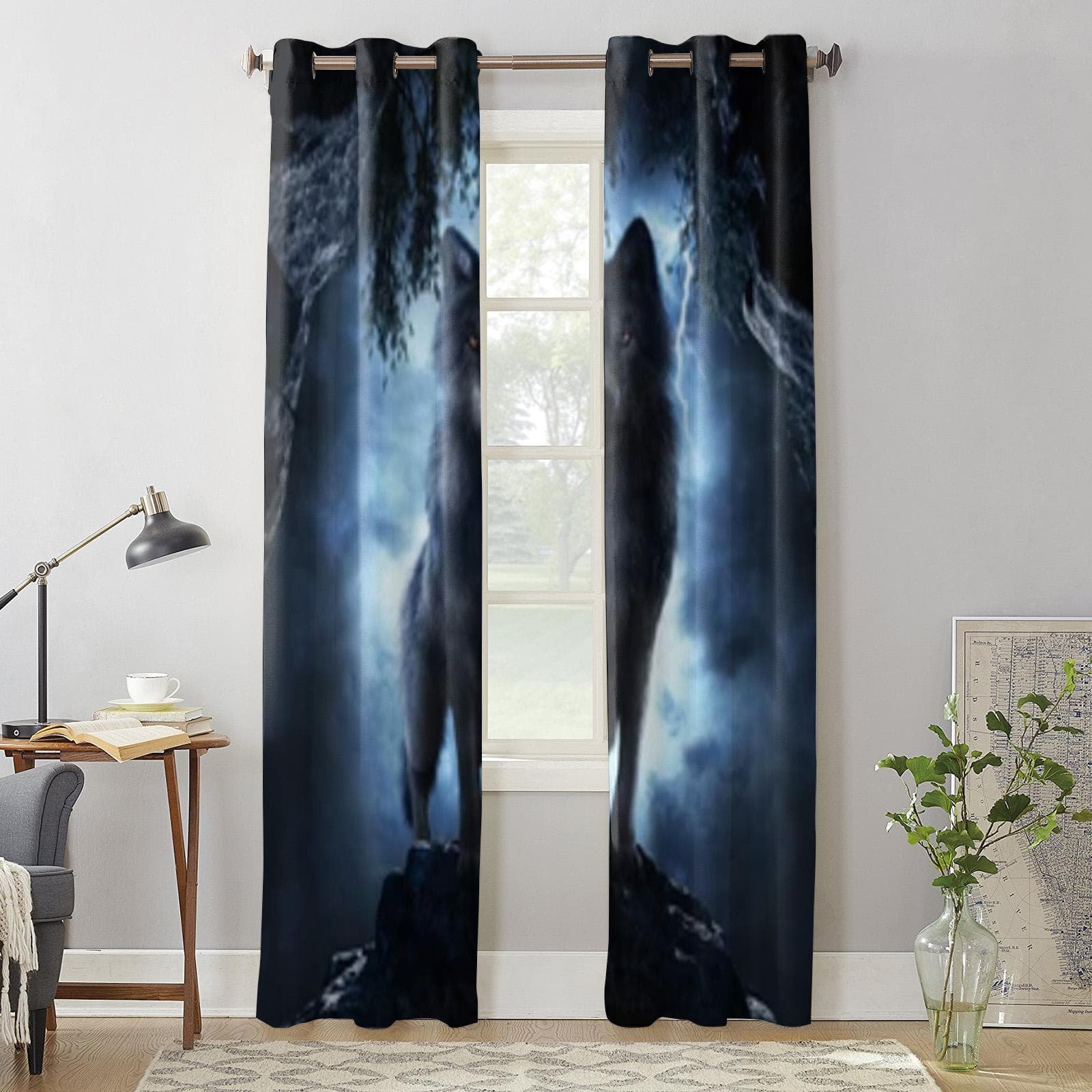Wolf Sky Night View Window Curtain For Living Room Bedroom Decoration Curtains Luxury Kitchen Valance Curtains 135W x 60H(cm) x1