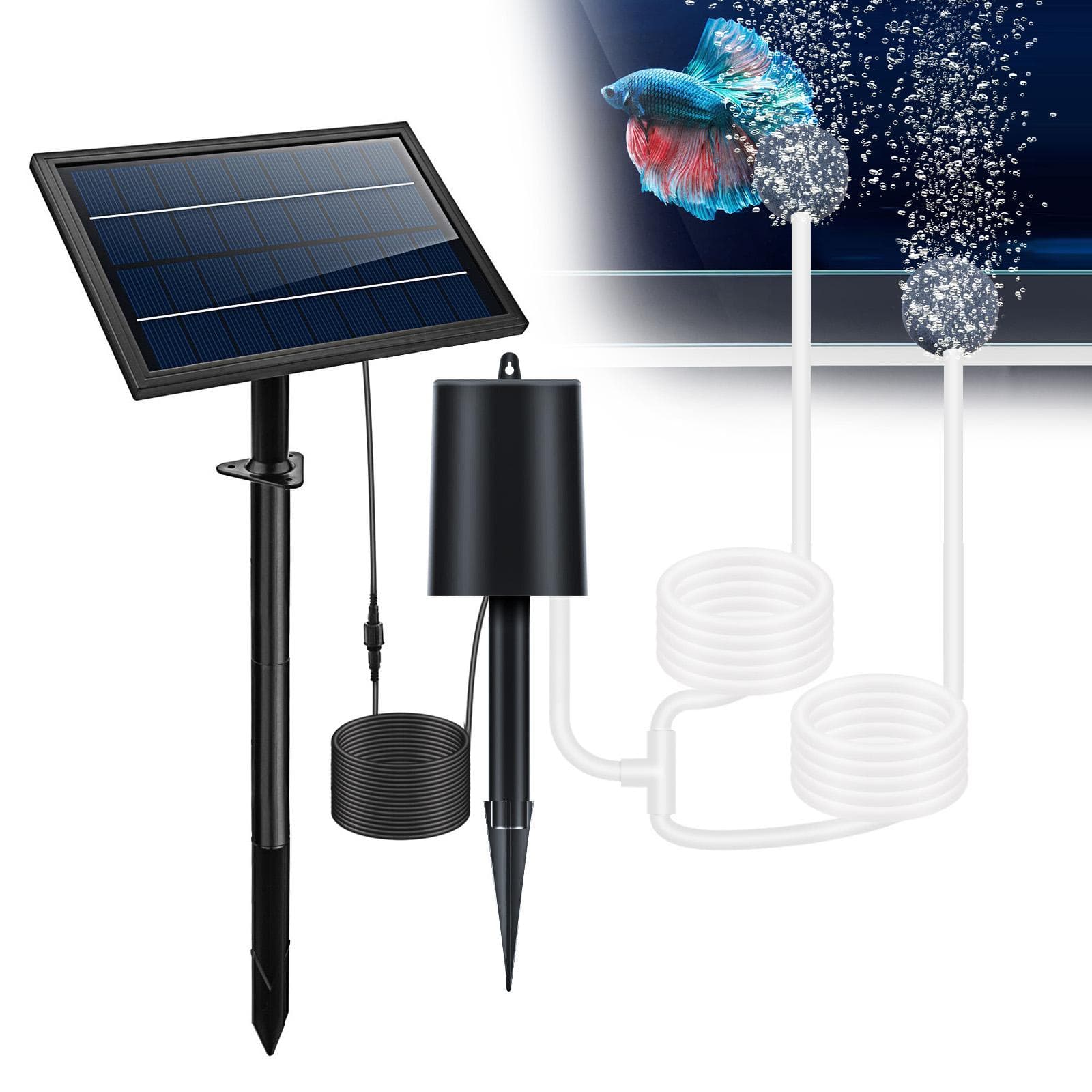 Solar Powered Air Pump Kit 10V 8W Solar Panel Air Pump with Pipe Air Stones 3 Working Modes black