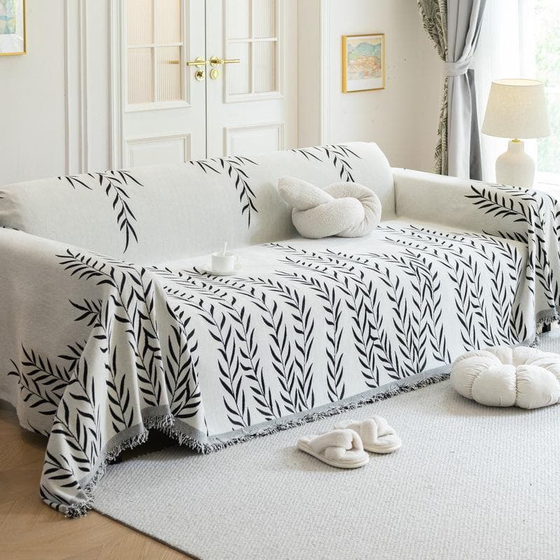 Nordic Chenille Sofa Throw Blankets Weeping Willow Printed Large Couch Blanket Leisure Beach Towel Travel Rug Tassels Linen Home 180x130cm S