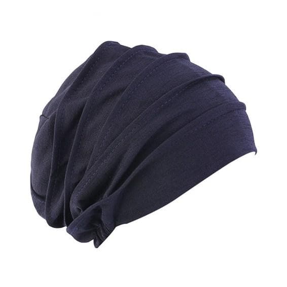 Women Elegant Thickened Elastic Muslim Hijab Beanie Hat Elastic Chemo Hat Headwrap Dark blue