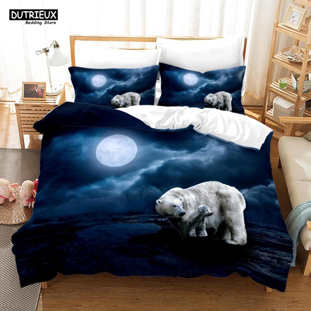 3D Teddy Bear Bedding Set White Polar Bear Bed Linen Teens Women Single Twin Queen King Full Size Duvet Cover 2/3pcs Bedclothes US Queen(228x228cm)