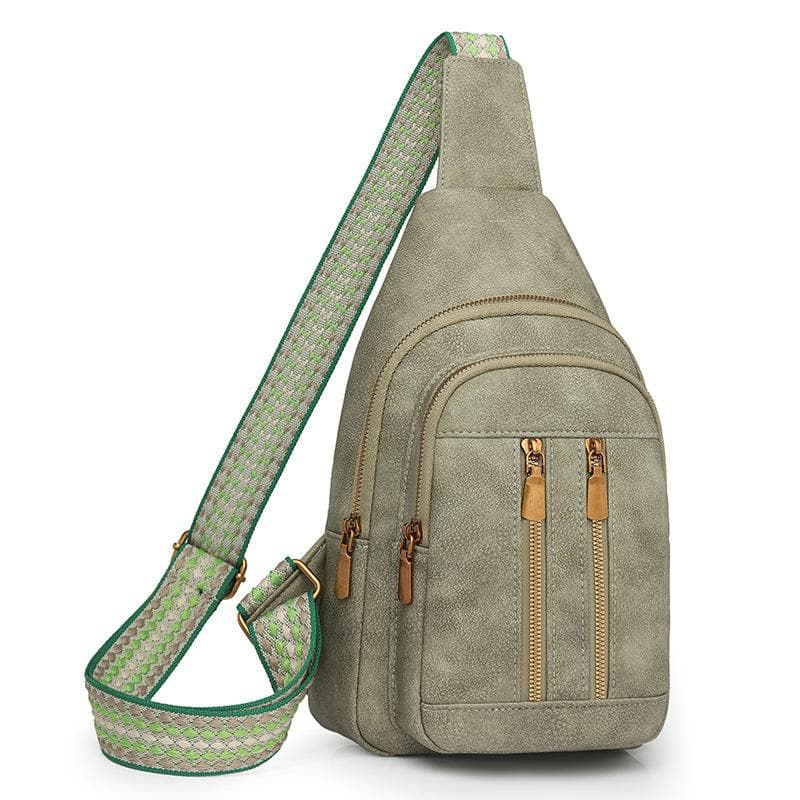 Large Capacity Retro Chest Bag Women's Shoulder Crossbody Bag Commuter PU Chest Bag green