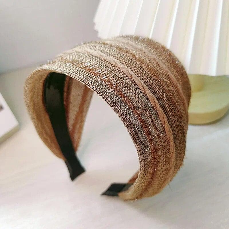 Wide Chiffon Fabric Hairband Women Hair Band Hair accessories For Lady 1pcs khaki