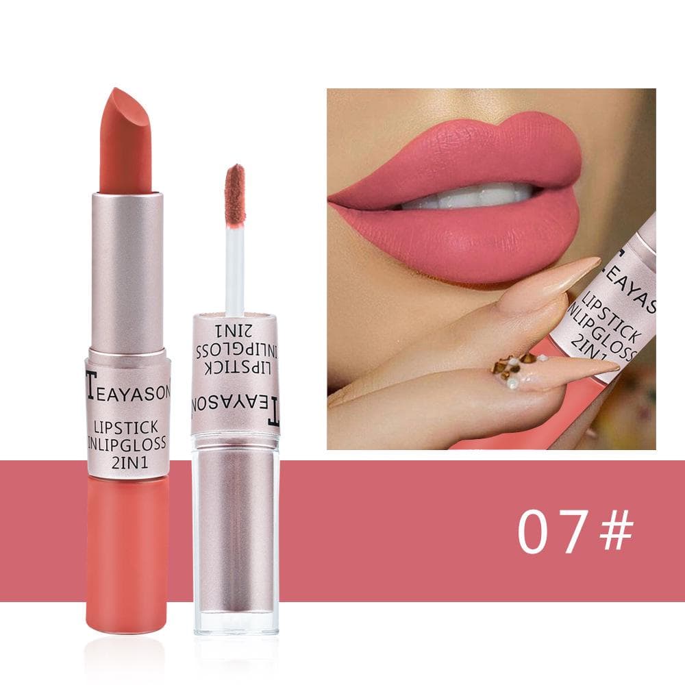 TEAYASON Double Head Without Sticking Cup Matte Fog Lip Gloss Two -in -one Matte Bean Paste Without Coloring Cup Lipstick Red Girl 07