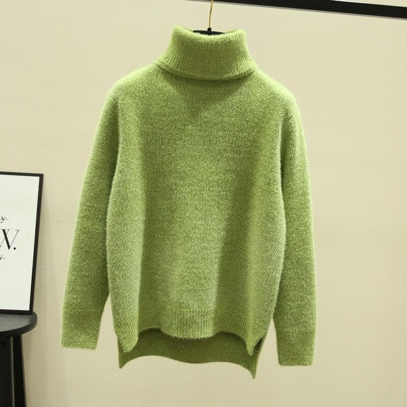 Women Solid Pullovers Winter Sweater Female Autumn Winter Knitted Long Sleeve Turtleneck Casual Ladies One Size green
