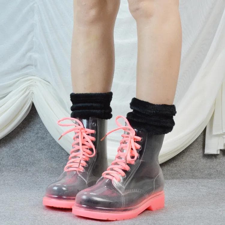 Fashion Women Boots for s Rain Boots Winter Transparent Candy Colour Girls Water Shoes Overshoes Non-slip Woman Ankle Boots Ladies 40