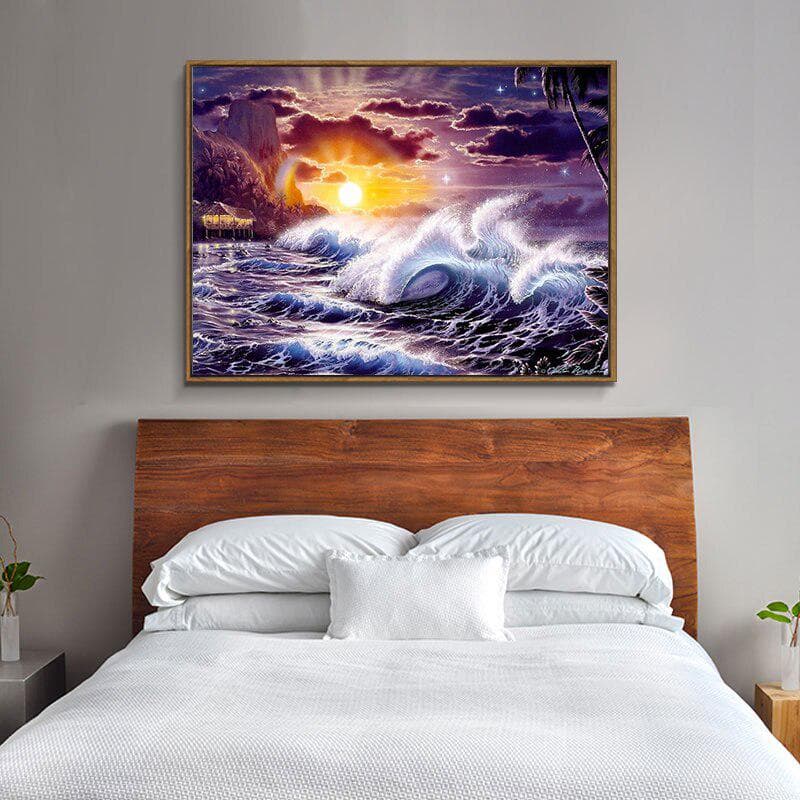 Diamond Embroidery Full Painting Diy Diamond Painting Wave and Sun Needlework Diamond Mosaic Stitch 20X30CM