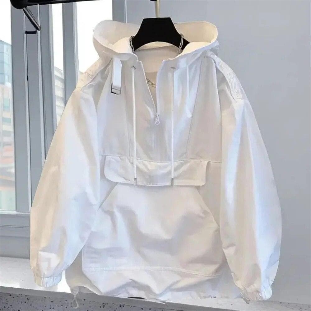 Korean Fashion Brand Couple Wear Men's Jacket Windbreaker Design Casual Loose Coat Trend Spring and Autumn Hooded Charge Coat S white