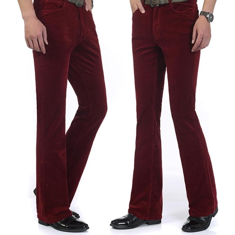 Men Corduroy Bell Bottom Flares Pants 60s 70s Vintage Retro Bootcut Trousers Casual Hippie 32 maroon