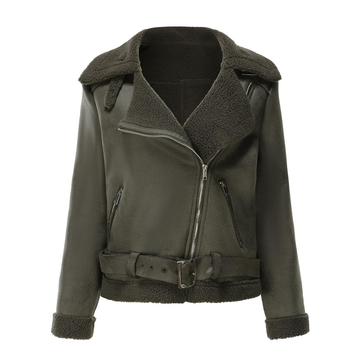 Autumn and Winter Fur All-in-one Warm Women's Suede Jacket European and American Leather Jacket for Women with Belt Lapel Jacket for Women M