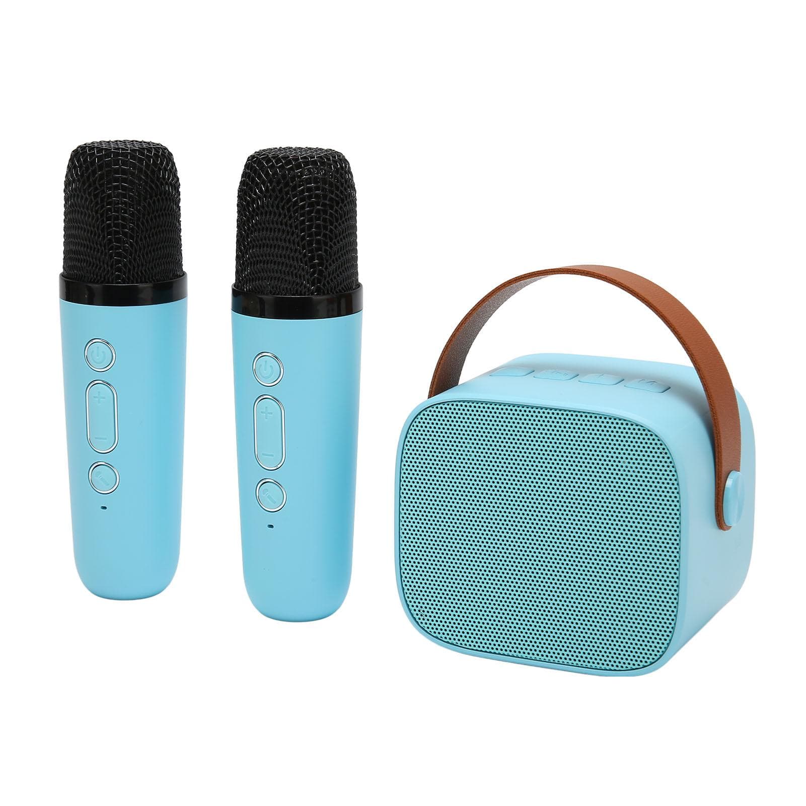 Karaoke Machine Multifunction Stereo Sound Portable Bluetooth Speaker with 2 Wireless Microphones blue