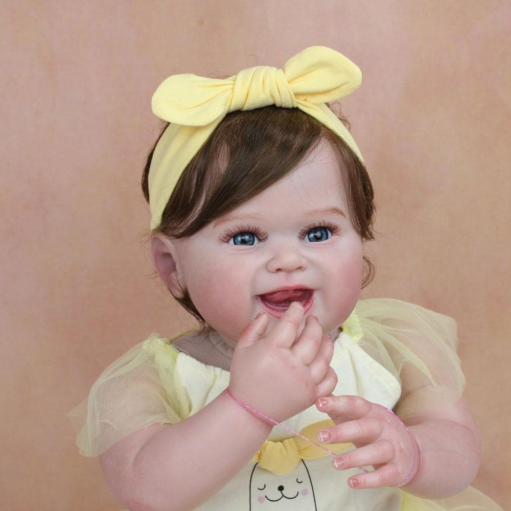 BZDOLL 55CM Alive 3D-Paint Skin Soft Silicone Reborn Baby Girl Realistic Smiling Princess Toddler Art Doll With Vascular Vein 55cm 3D-paint Skin Doll